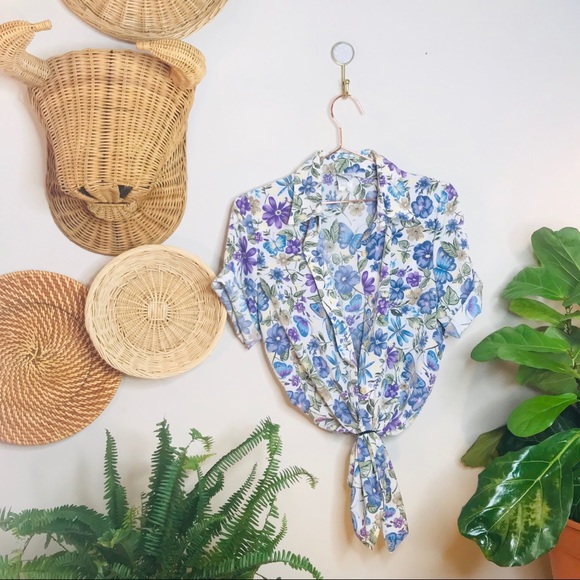 vtg retro 90s floral Hawaii Button Up Popover - Picture 3 of 4